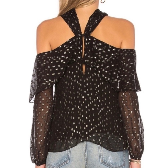 Revolve Saylor Metallic Black Lurex cold shoulder top - Picture 2 of 9